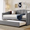 Twin Size Upholstered Daybed with Pull-Out Trundle, Velvet Sofa Bed with Sturdy Wooden Slats-Baofuwish - 3 of 4
