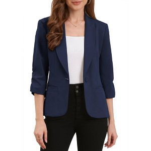 INSPIRE CHIC Women's 3/4 Sleeve Shawl Lapel Pocket Single Button Office Work Blazer - 1 of 4