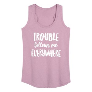 Women's - Instant Message - Trouble Follows Me Everywhere Graphic Racerback Tank - 1 of 4