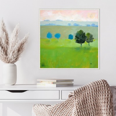 Gascony Trees Contemporary Landscape Canvas Wall Art in White Frame