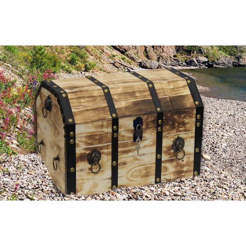 Vintiquewise Large Wooden Decorative Lion Rings Pirate Trunk with Lockable Latch and Lock, 3 of 6