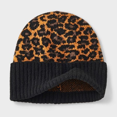 Essential Cuffed Leopard Print Beanie - Universal Thread Brown/Black - image 3