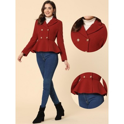 Allegra K Women's Elegant Lapel Blazer Long Sleeve Button Ruffle Hem Work Short Coat Jacket Burgundy Small — фото 2