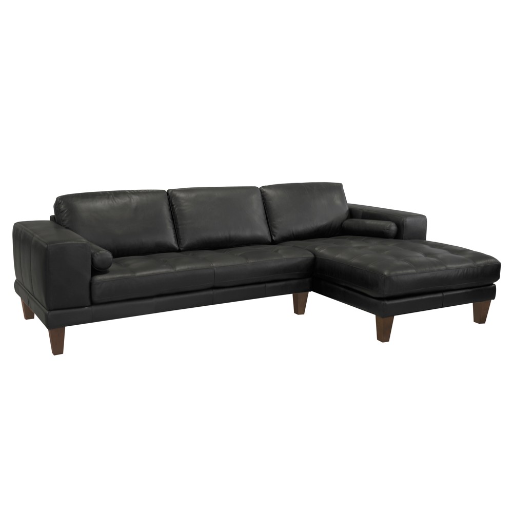 Photos - Sofa Wynne Contemporary Sectional Black - Armen Living: Genuine Leather, Tufted, No Assembly Required