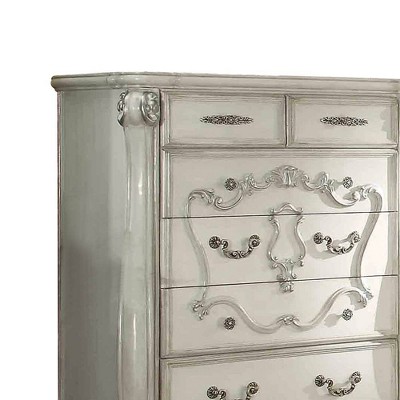 Versailles Bone White 5-Drawer Chest with Carved Wood Detail
