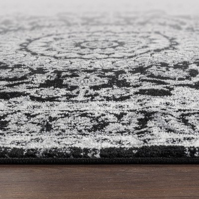 Black and Gray Synthetic Traditional Medallion Area Rug 2' x 3'