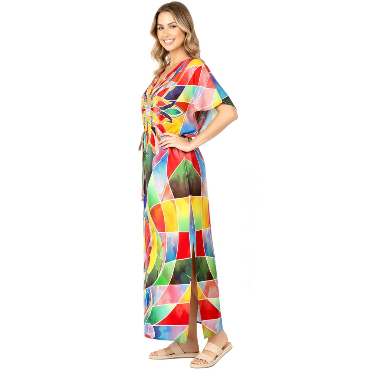 HAPPY BAY Women's Summer Vacation Loungewear Casual Long Kaftan Beach Cover Up Dress Maxi Dresses Caftans for Women One Size Multicolor Floral - thumbnail 3