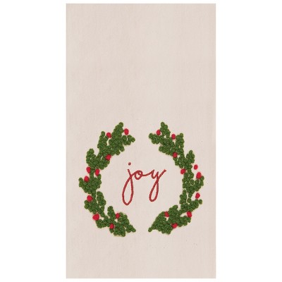 C&F Home Joy Wreath Flour Sack Embroidered Cotton Kitchen Towel