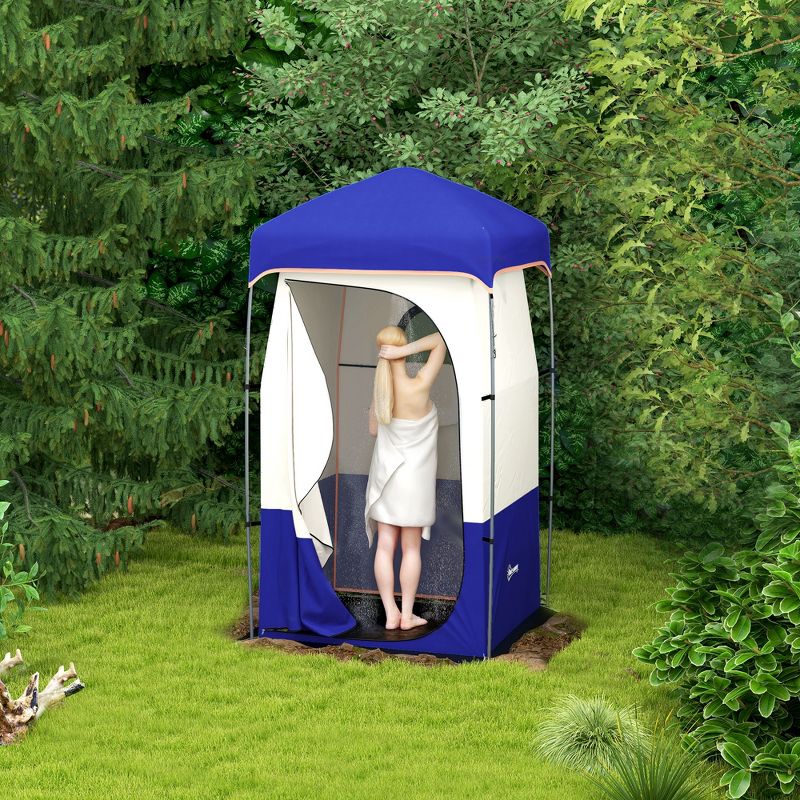 Outsunny Camping Shower Tent, Privacy Shelter with Solar Shower Bag, Removable Floor and Carrying Bag, Blue, 2 of 7