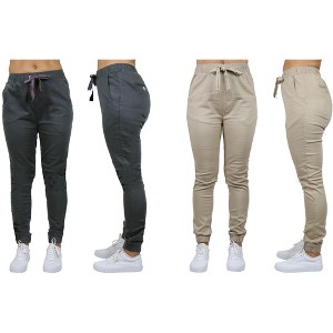 Galaxy By  Harvic Women's Loose Fit  Basic Stretch Twill Joggers-2 Pack - 1 of 2