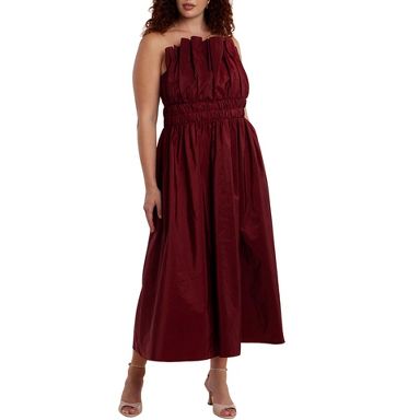 knee length dresses for ladies Empire Waist V Neck Long Sleeves Cabernet Wedding Guest Dress with Split, Cabernet / M main image 1