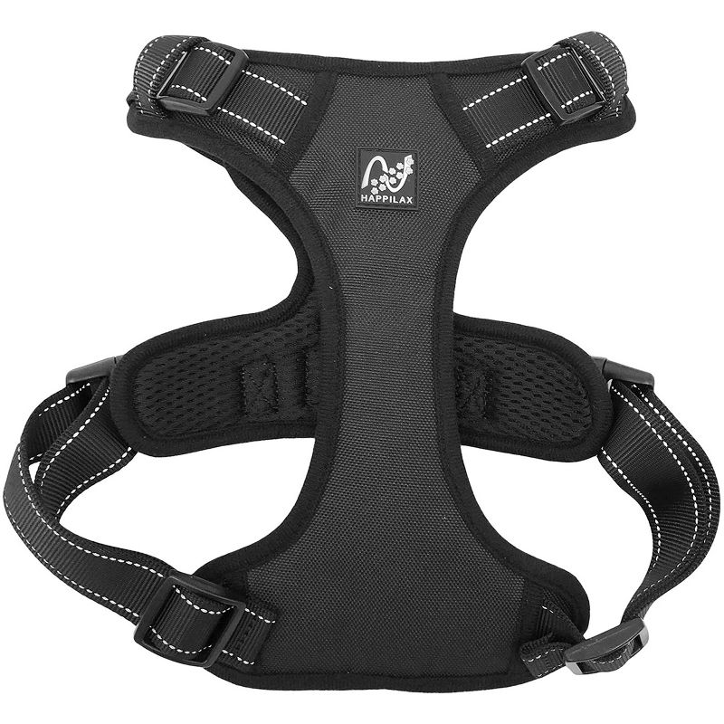 Happilax Adjustable Padded and Reflective Chest Safety Dog Harness, Large, Black, 1 of 4