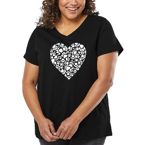 LA Pop Art Women's Word Art V-Neck - Paw Prints Heart - 1 of 4