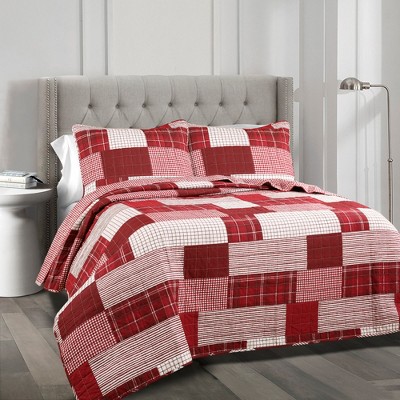 Full/Queen 3pc Quilt Set Red - Lush Décor