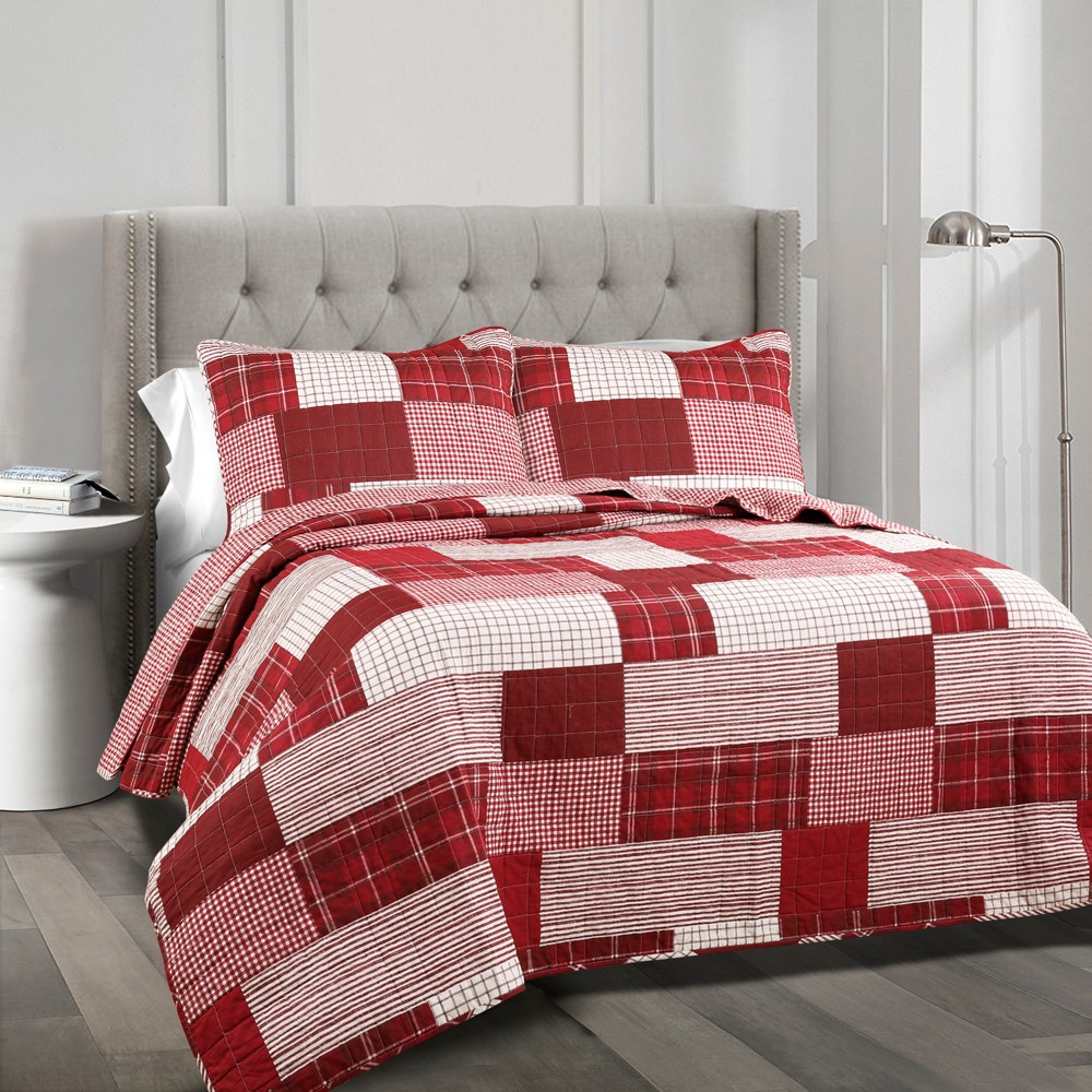 Photos - Duvet King 3pc Greenville Reversible Quilt Red - Lush Décor