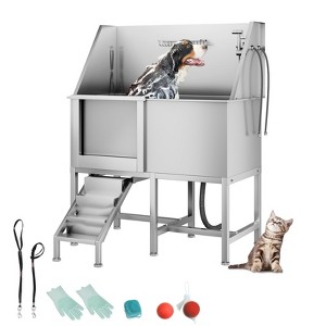 Pet Bath Tub - 50'' Professional Stainless Steel with Retractable Stairs, Faucet/Showerhead, Washing Gloves, for Large/Medium/Small Pets - 1 of 4