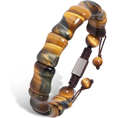 Bone-Shaped Tiger Eye Stone Bracelet for Men, Natural Handmade Beads for Protection and Stress Relief
