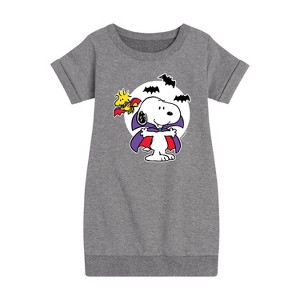 - Peanuts - Snoopy Woodstock Vampire Graphic Short Sleeve Fleece Dress - 1 of 4