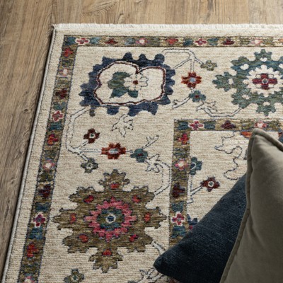 Ivory and Multi Traditional Rectangular Synthetic Area Rug 3'10" x 5'5"