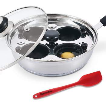 Eggssentials 4 Cup Nonstick Stainless Steel Egg Poacher Pan, Poached Egg Cooker with Spatula Included, Makes Poached Eggs Simple, Perfect for any Meal
