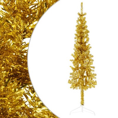 vidaXL Slim Artificial Half Christmas Tree - Gold PVC and Steel Christmas Tree