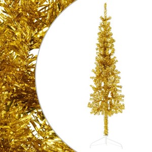vidaXL Slim Artificial Half Christmas Tree - Gold PVC and Steel Christmas Tree - 1 of 4