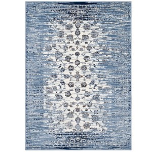 Modway Chiara 5x8 Area Rug – Distressed Floral Lattice, Moroccan Blue, Low Pile - 1 of 4