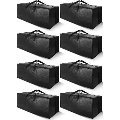 8 Pack Heavy Duty Extra Large Moving Bags with Backpack Straps - Strong Handles & Zippers, Storage Totes (40 gal, Black)