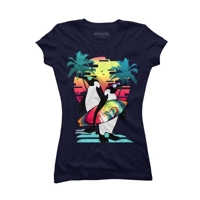 Junior's Design By Humans Penguin Summer Vacation By clingcling T-Shirt