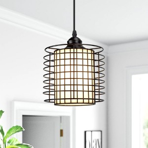 Runesay Pendant Light Fixtures, Black Pendant Lighting wtih Metal Cage, Industrial Dining Room Light Fixtures Ceiling Hanging, Adjustable Cord - 1 of 4
