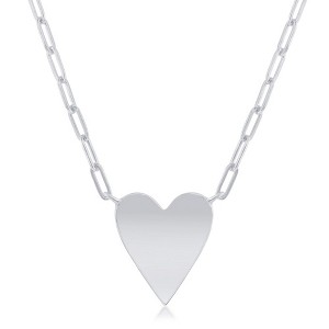 Bella Silver Sterling Silver Polished Heart Paperclip Necklace - Silver - 16+2 Inch - 1 of 2