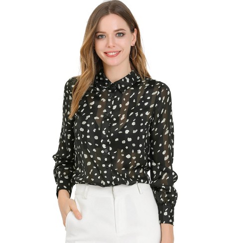 Black and floral print sheer on sale longsleeve quarter button down blouse