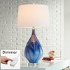 Possini Euro Design Taylor Modern Table Lamp 29" Tall Blue Art Glass with Dimmer White Fabric Drum Shade for Bedroom Living Room Bedside Nightstand - 2 of 4