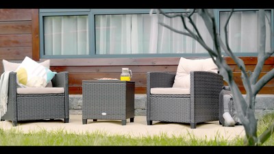 Turquoise Cushioned Rattan 3-Piece Patio Conversation Set