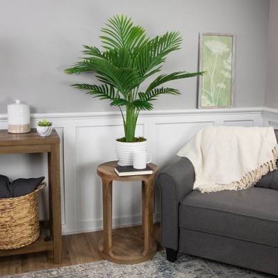 36" Green Artificial Palm Tree in White Textured Plastic Pot
