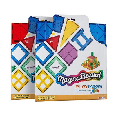 Playmags Magnetic Tile Building Set: Exclusive Educational Clickins 36-Pc.  Kit: 18 Super Strong Clear Color Magnet Tiles Windows & 18 Letters 