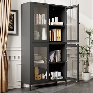 Vynxaria Classic Double-Door Cabinet with Waffle-Grids Glass and Adjustable Shelves - 1 of 4