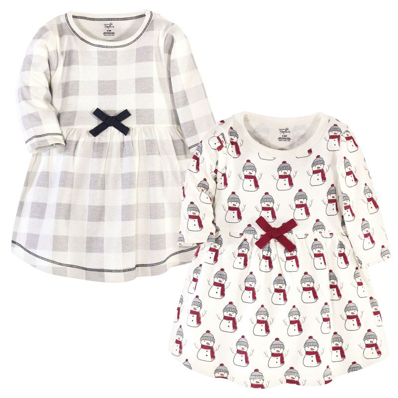 Touched by Nature Big Girls and Youth Organic Cotton Long-Sleeve Dresses 2pk, Snowman, 1 of 8