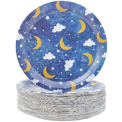 Blue Panda Twinkle Star Disposable Plates for Baby Shower, Parties (80 Count) 9 Inches