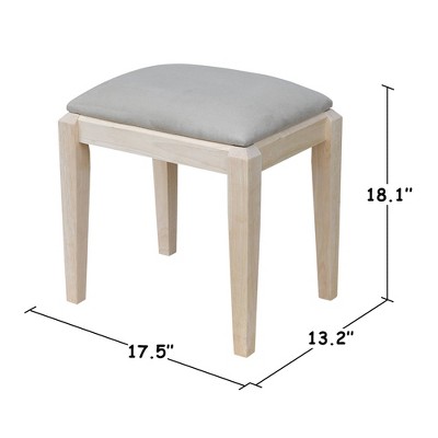 Eco-Friendly Unfinished Parawood Vanity Bench with Microfiber Seat