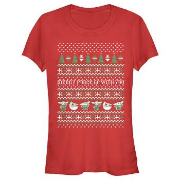 Juniors Womens Star Wars The Mandalorian Christmas The Child Ugly Force-mas T-Shirt