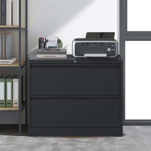 Lateral File Cabinet 2 Drawer with Lock, Lockable Metal Filing Cabinet for Home Office, File Storage Organizer for Letter/Legal/A4 Files–The Pop Home - 1 of 4