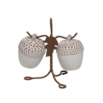 Transpac Harvest Acorn with Stand Dolomite Salt and Pepper Shakers Collectables Off-White 4.75 in. Set of 2