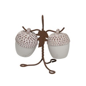 Transpac Harvest Acorn with Stand Dolomite Salt and Pepper Shakers Collectables Off-White 4.75 in. Set of 2 - 1 of 2