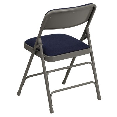 Navy Fabric and Gray Metal Armless Folding Chairs, Set of 2