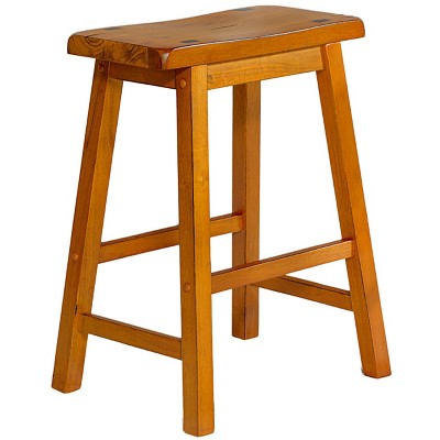 Distressed Oak 24" Backless Saddle Style Wood Counter Stools