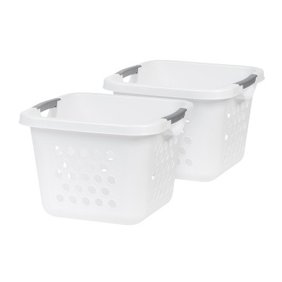 IRIS 30L Compact Laundry Basket/Hamper, Plastic Storage Basket/Organizer with Handles, 2 Pack, White