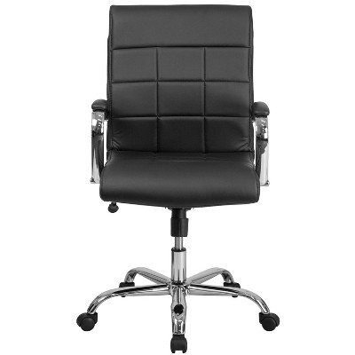 Contemporary Mid-Back Black Vinyl Swivel Executive Chair with Chrome Base