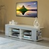 Basicwise White Entertainment TV Stand with LED Lights and Glass Shelves with UV Frame - 2 of 4