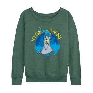 Women's - Disney Villains - Its Good To Be Bad Hades Lightweight French Terry Wide Neck Long Sleeve Shirt - 1 of 4